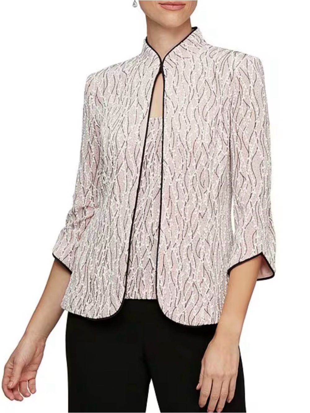 Alex Evenings Drizzle Print 2pc Set 18w Jacket & Cami Black White Formal